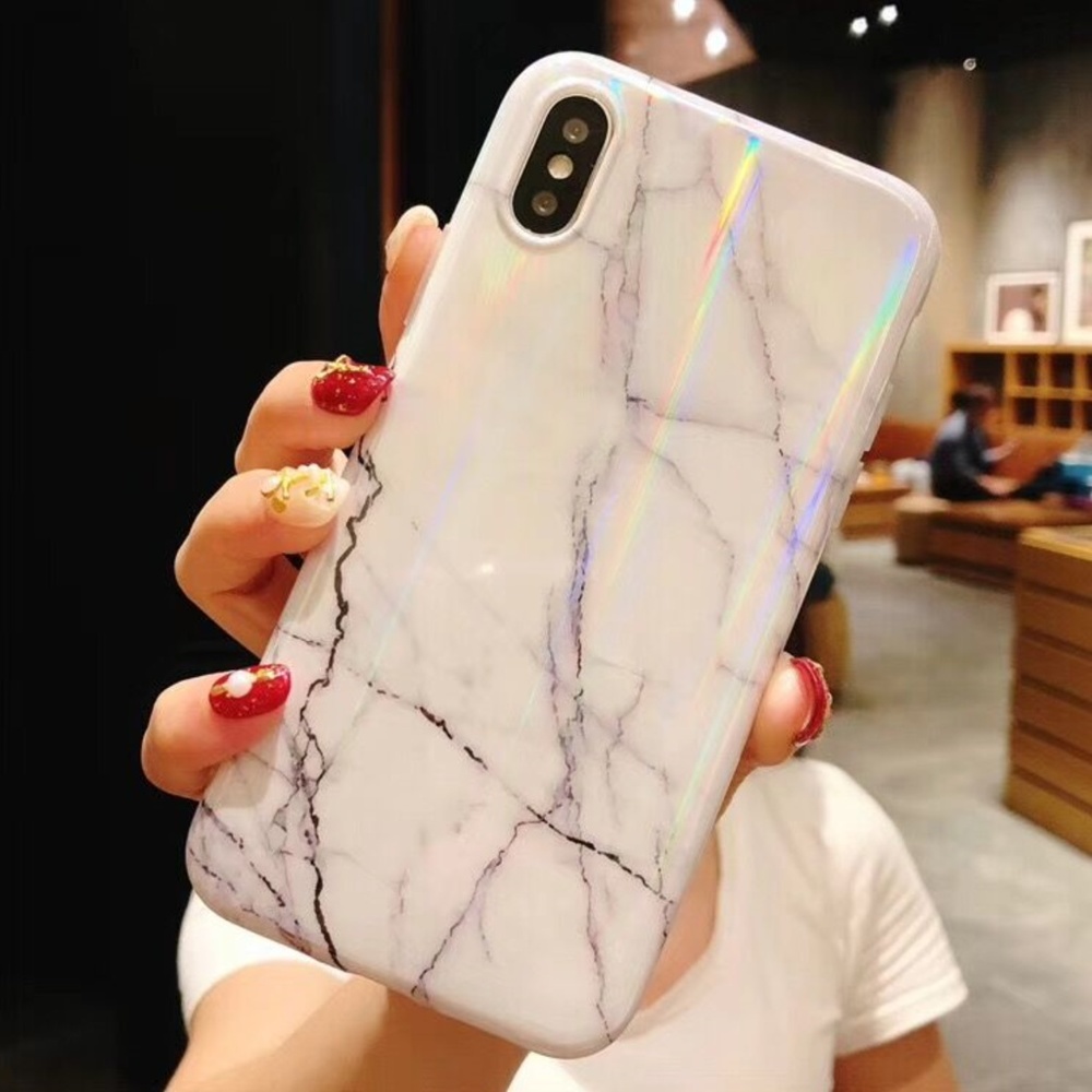 NEW iPhone X/XS/7/8/Plus/Max/XR Laser Marble Case - Picture 1 of 2